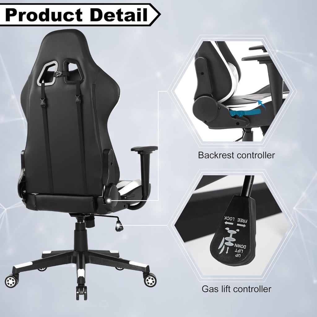 GOTMINSI Ergonomic Racing Desk Chair - White - Gaming Accessories by Handbags Specialist Headquarter | Available at Handbags Specialist Headquarter