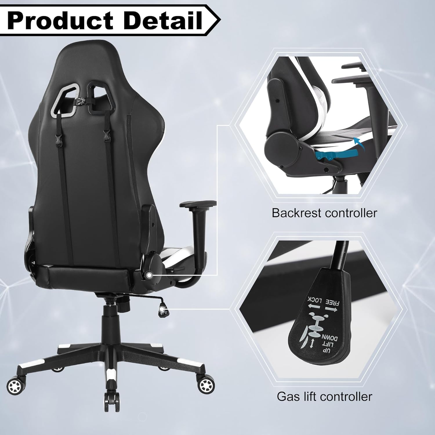 GOTMINSI Ergonomic Racing Desk Chair - White - Gaming Accessories by Handbags Specialist Headquarter | Available at Handbags Specialist Headquarter