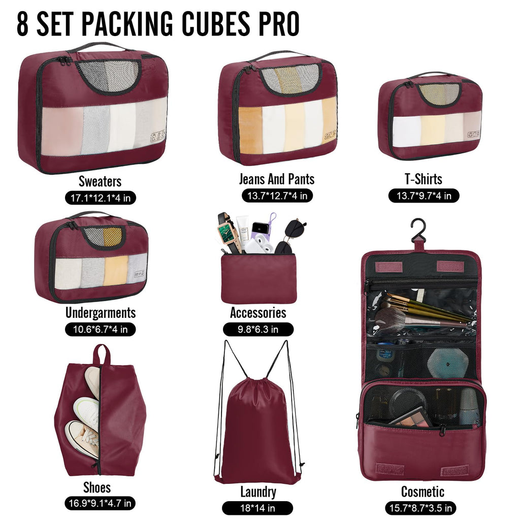 Veken Travel Cubes - 8 Piece Set - Luggage Travel Bags by Handbags Specialist Headquarter | Available at Handbags Specialist Headquarter