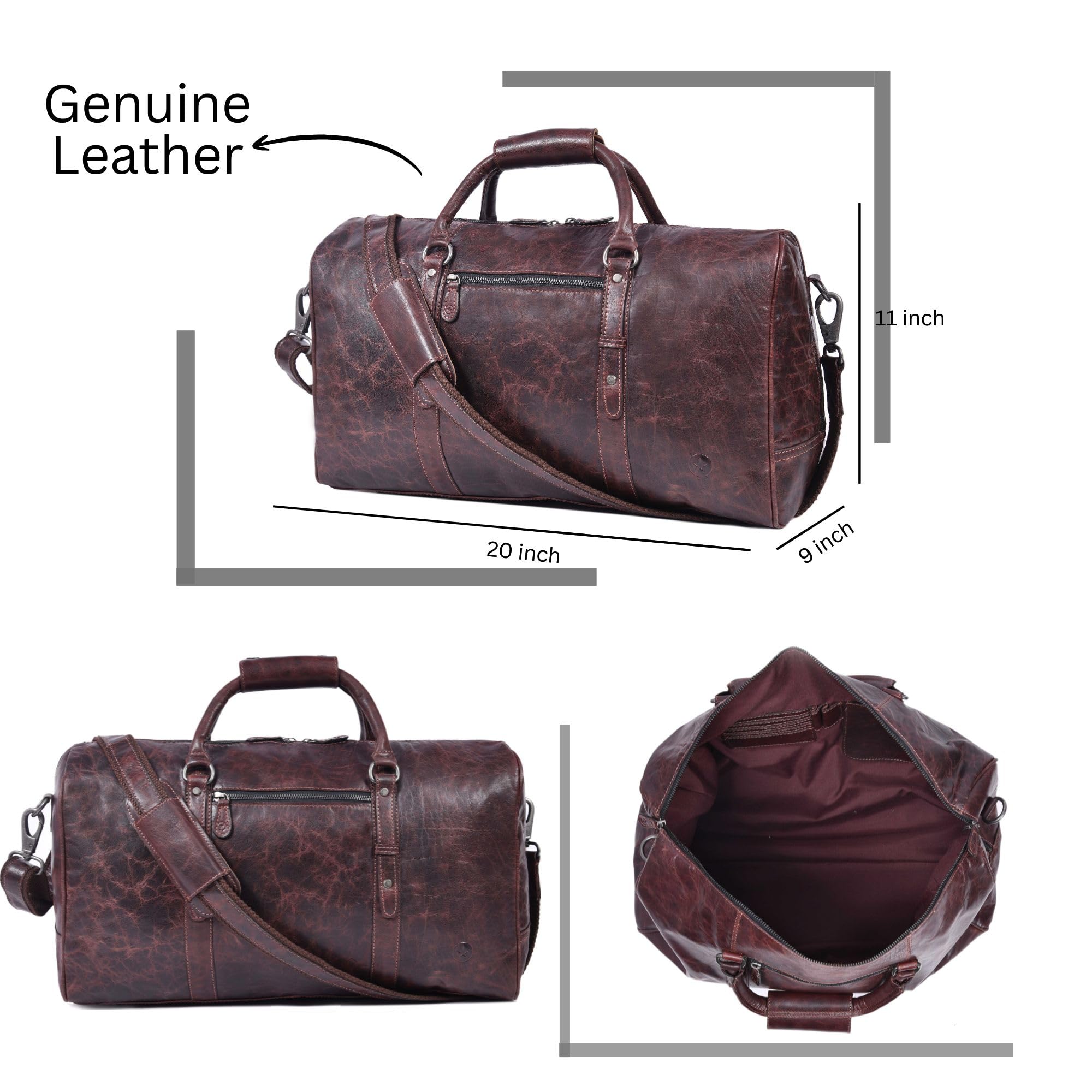 Leather Travel Duffel Bag for Men & Women