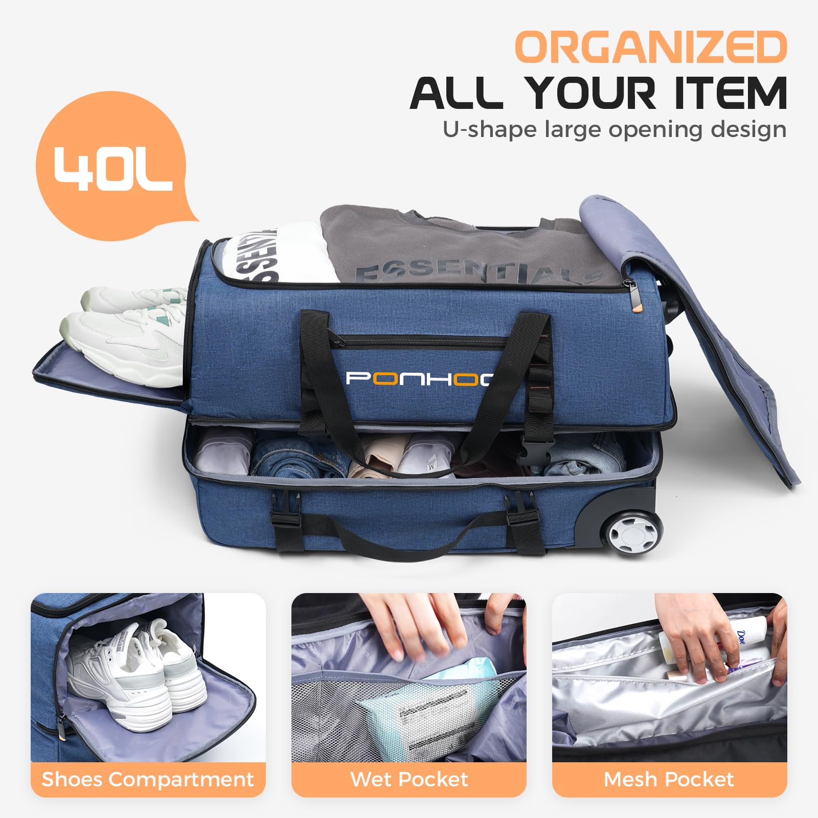 TravelWheels Duffel: Large Waterproof Wheeled Bag -  by Handbags Specialist Headquarter | Available at Handbags Specialist Headquarter