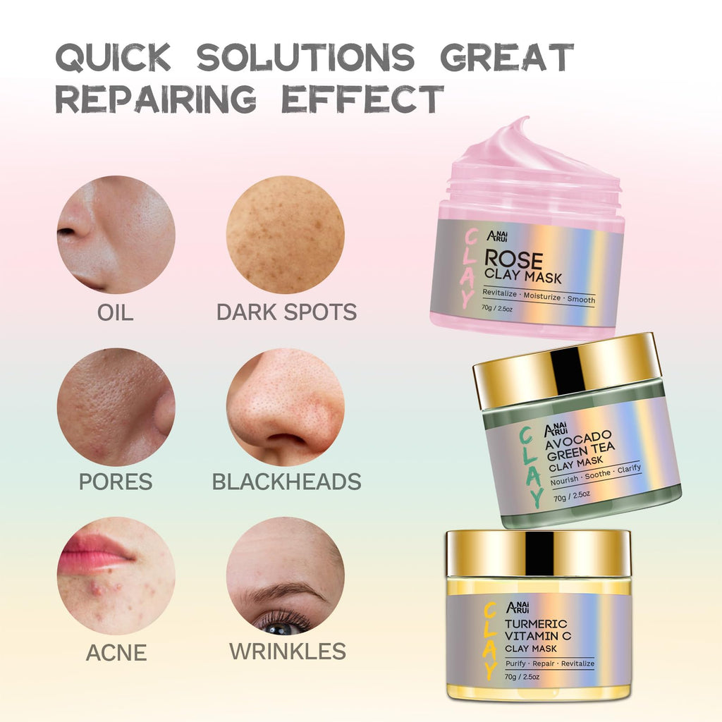 ANAI RUI 3 Pack Clay Mask Set for Smoothing & Glow