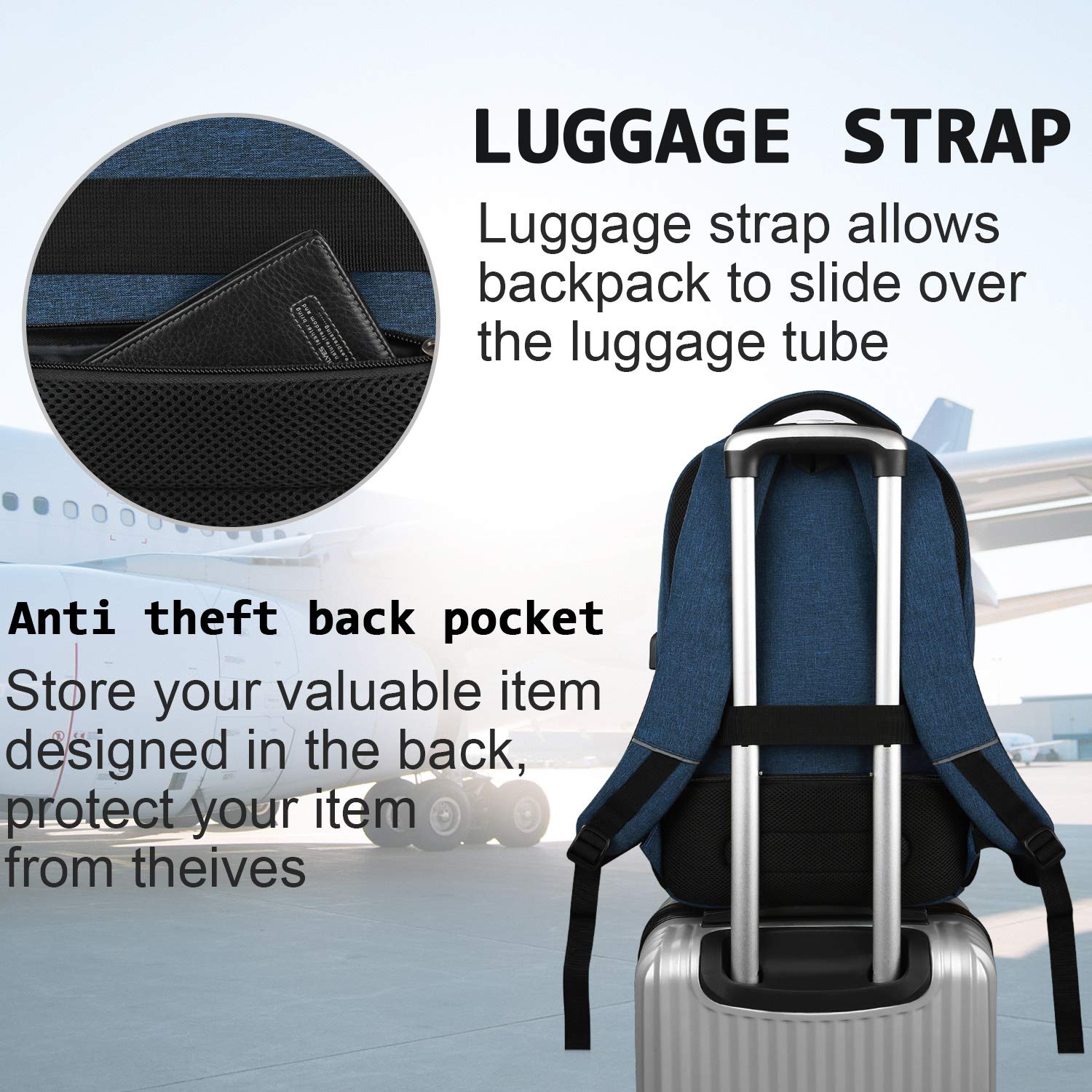 Volher Anti-Theft USB Laptop Backpack - Rose Red