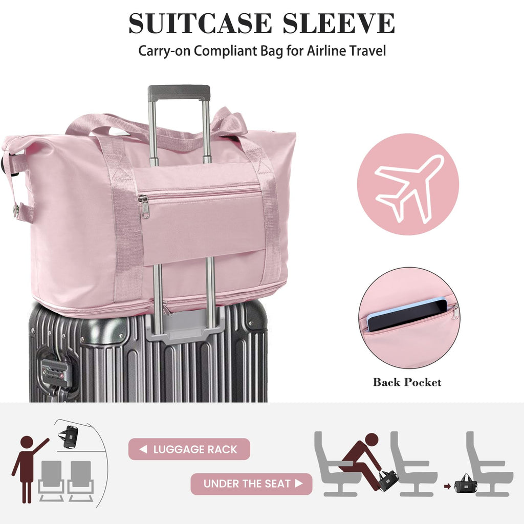 Pink Expandable Travel Duffel with Wet Pocket -  by Handbags Specialist Headquarter | Available at Handbags Specialist Headquarter