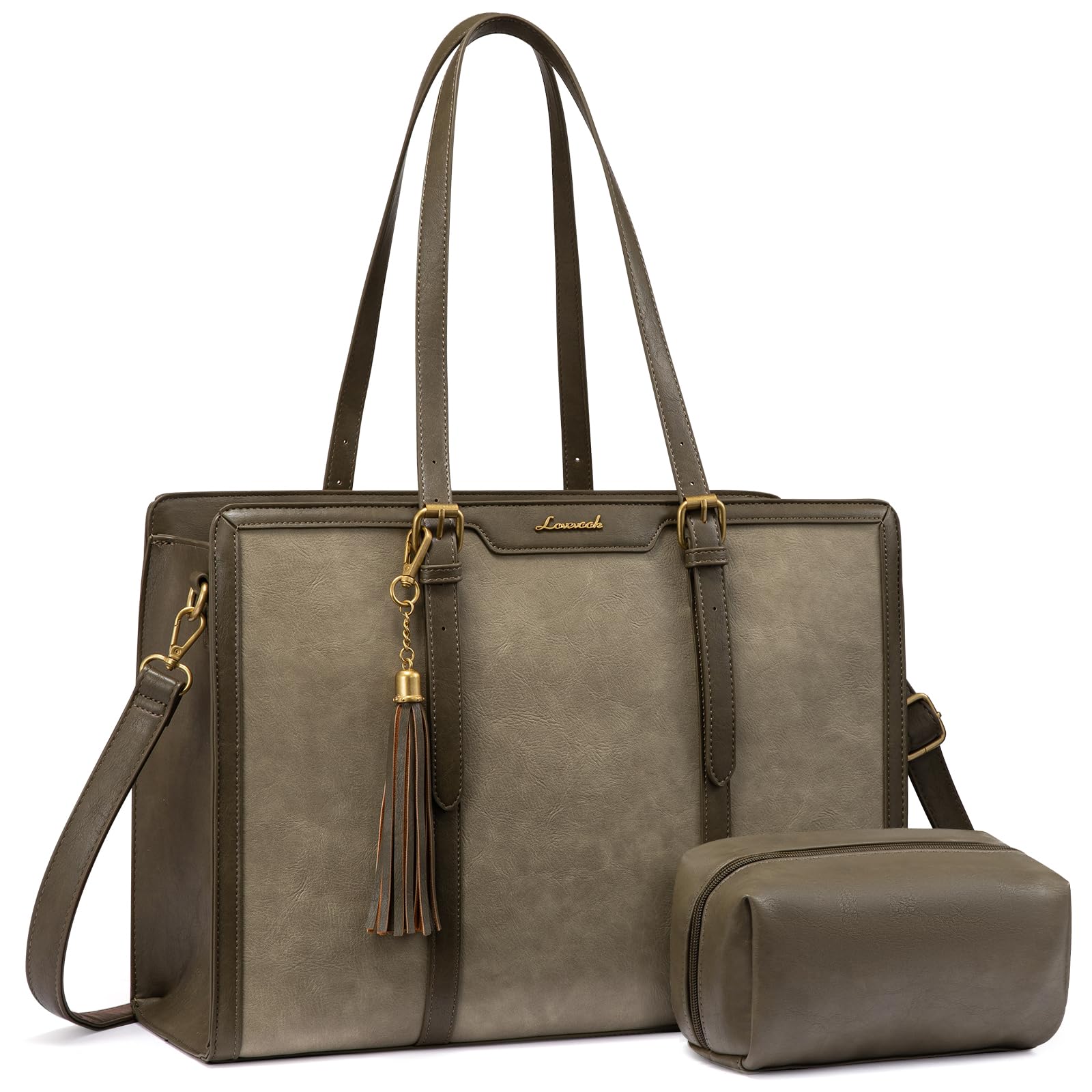 LOVEVOOK Vintage Leather Laptop Tote for Women 15.6