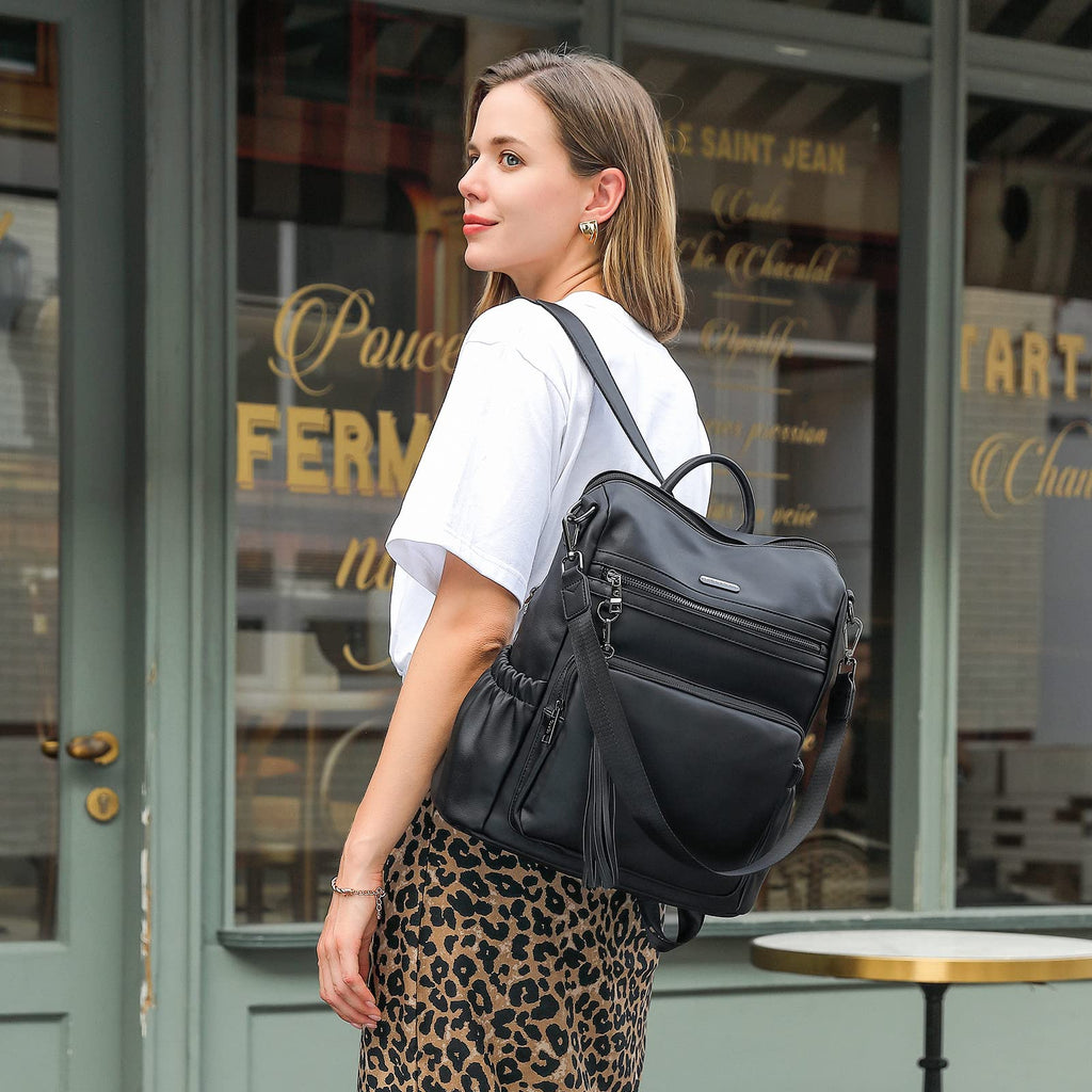 DUO-TONE Luxe Women's Leather Travel Backpack - Backpack Bags by Handbags Specialist Headquarter | Available at Handbags Specialist Headquarter