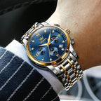 AzureGleam: Elite Men's Diamond Steel Watch