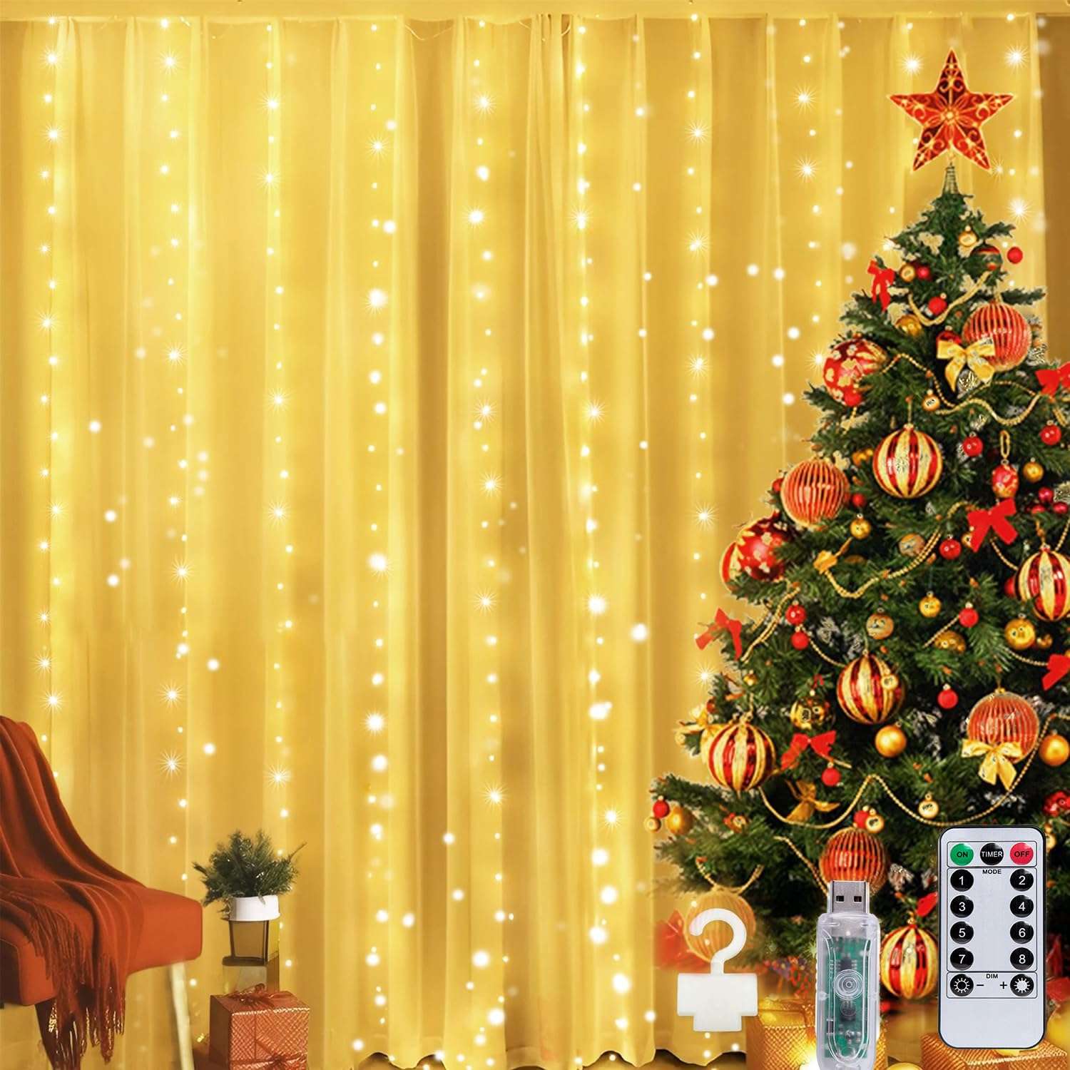 Minetom 300 LED Dimmable Fairy Curtain Lights - Decor by Handbags Specialist Headquarter | Available at Handbags Specialist Headquarter