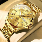 OLEVS Luxe: Men's Golden Dial Quartz Business Watch