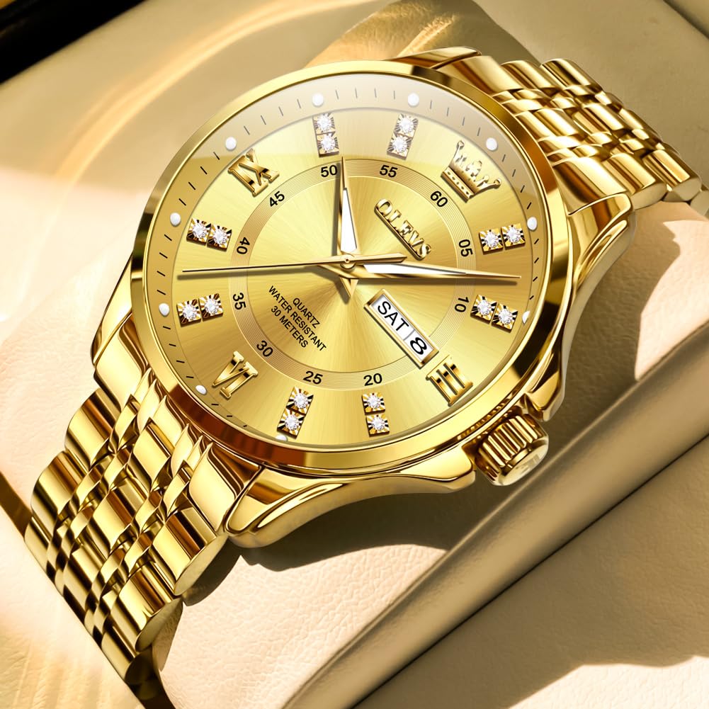 OLEVS Luxe: Men's Golden Dial Quartz Business Watch