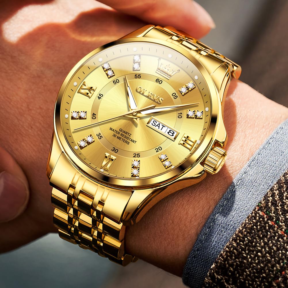 OLEVS Luxe: Men's Golden Dial Quartz Business Watch