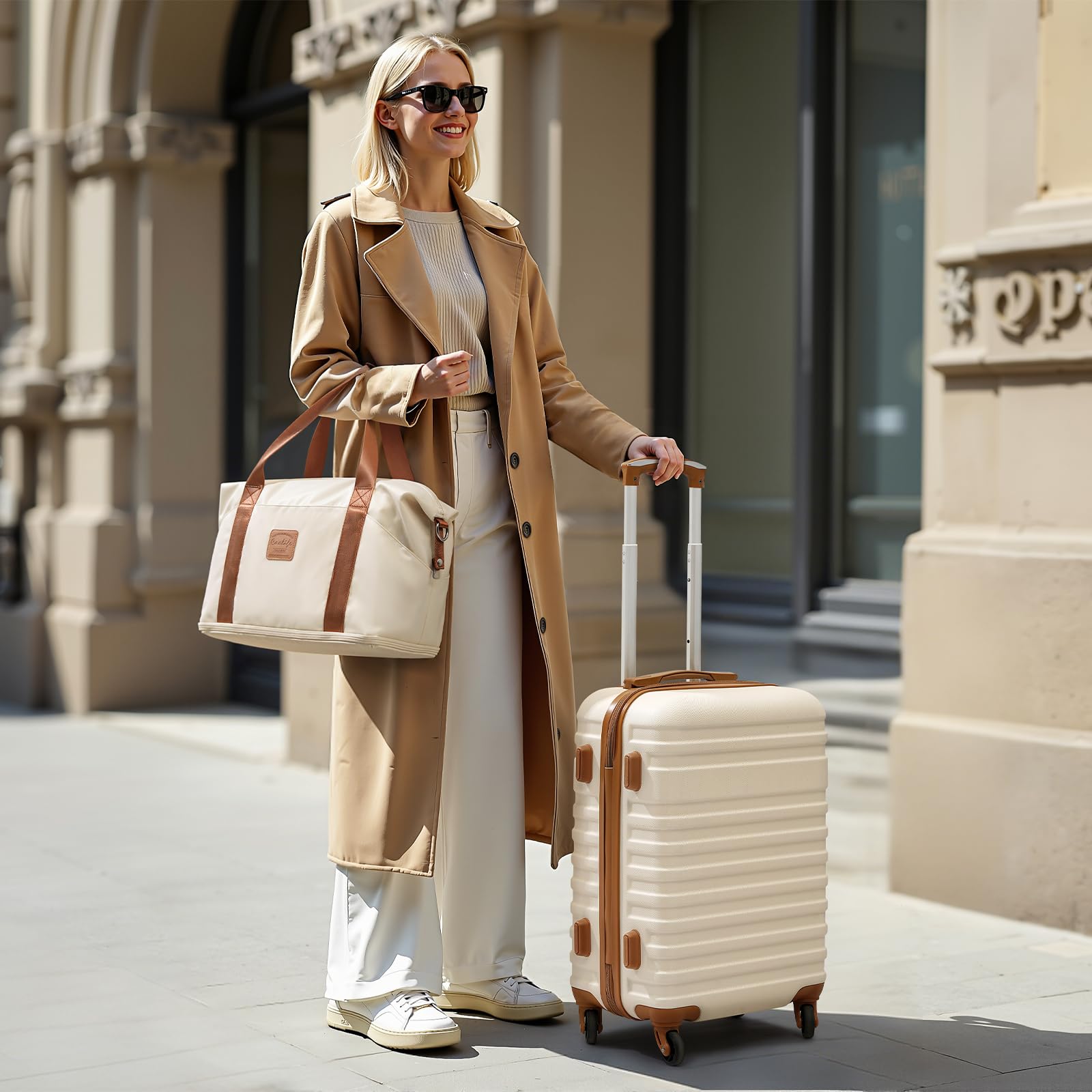 Coolife 3-Piece Hardside Luggage Set - Apricot White