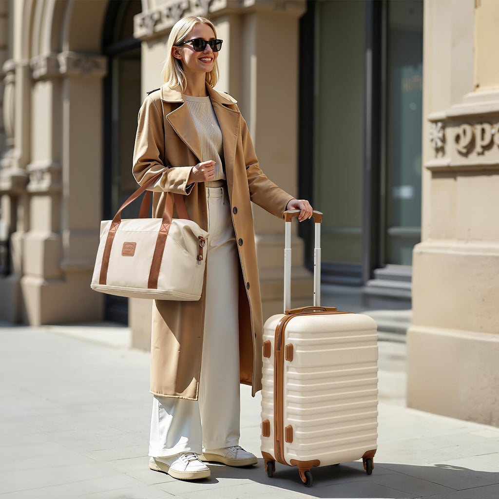 Coolife 3-Piece Hardside Luggage Set - Apricot White
