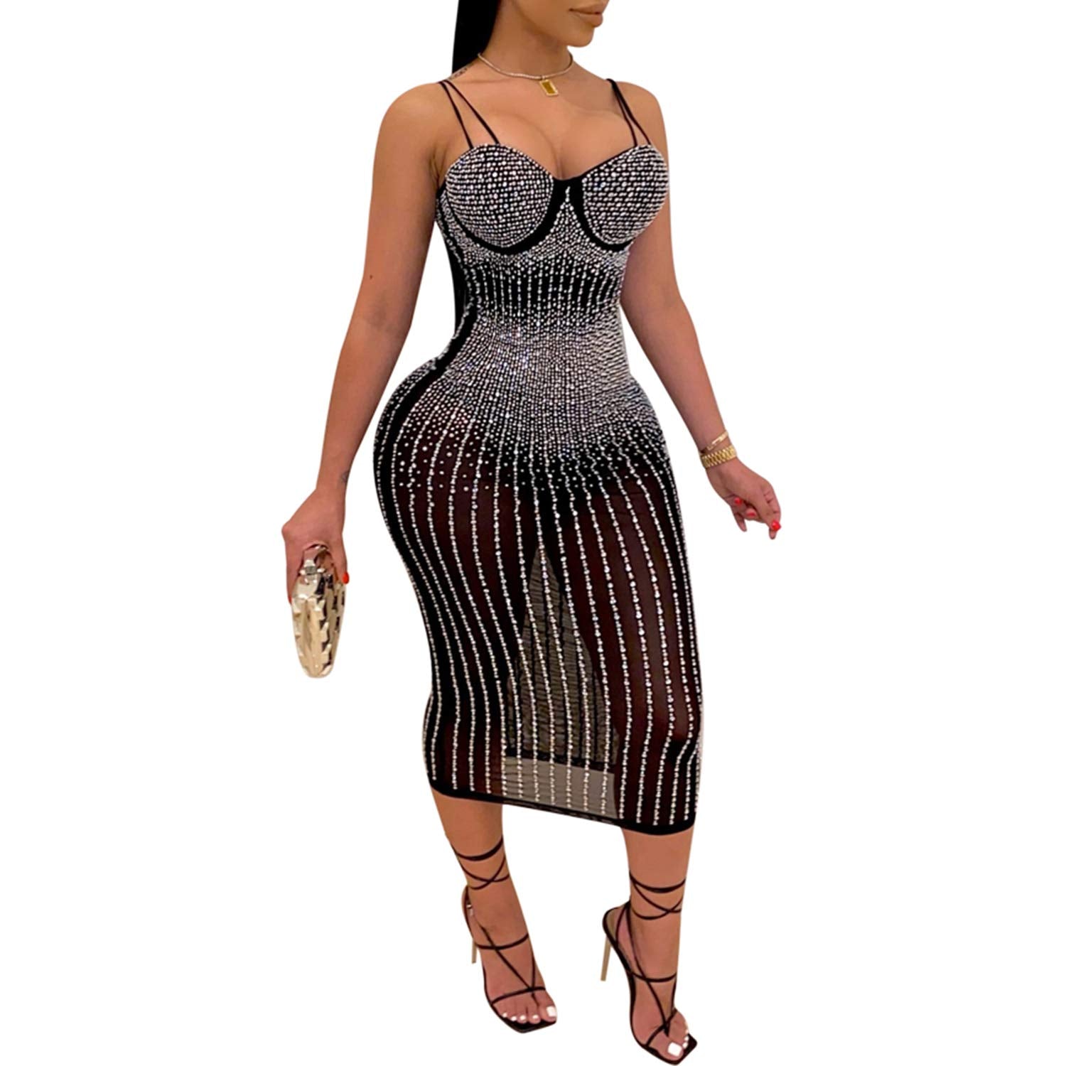 Women's Diamond Long Sleeve Party Club Dress