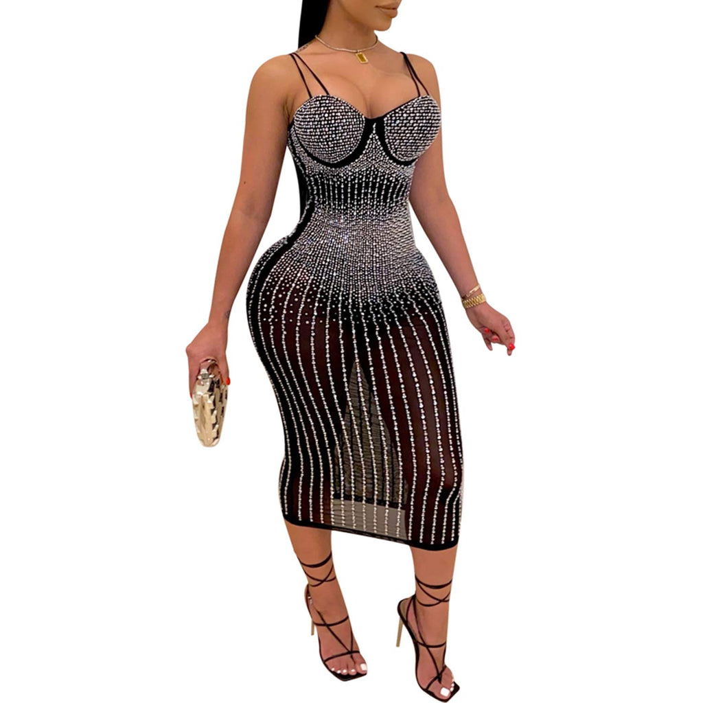 Women's Diamond Long Sleeve Party Club Dress