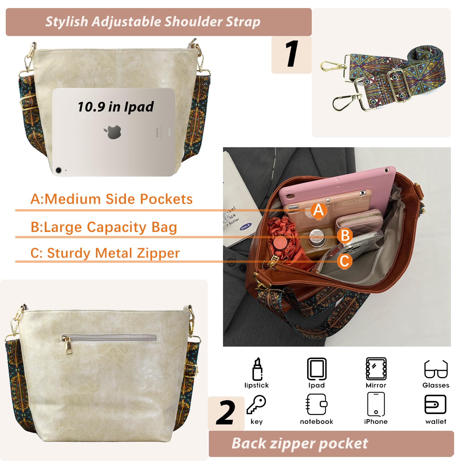 ChicHobo Vegan Leather Crossbody Bag with Strap -  by Handbags Specialist Headquarter | Available at Handbags Specialist Headquarter