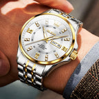 OLEVS Luxe: Men's Golden Dial Quartz Business Watch