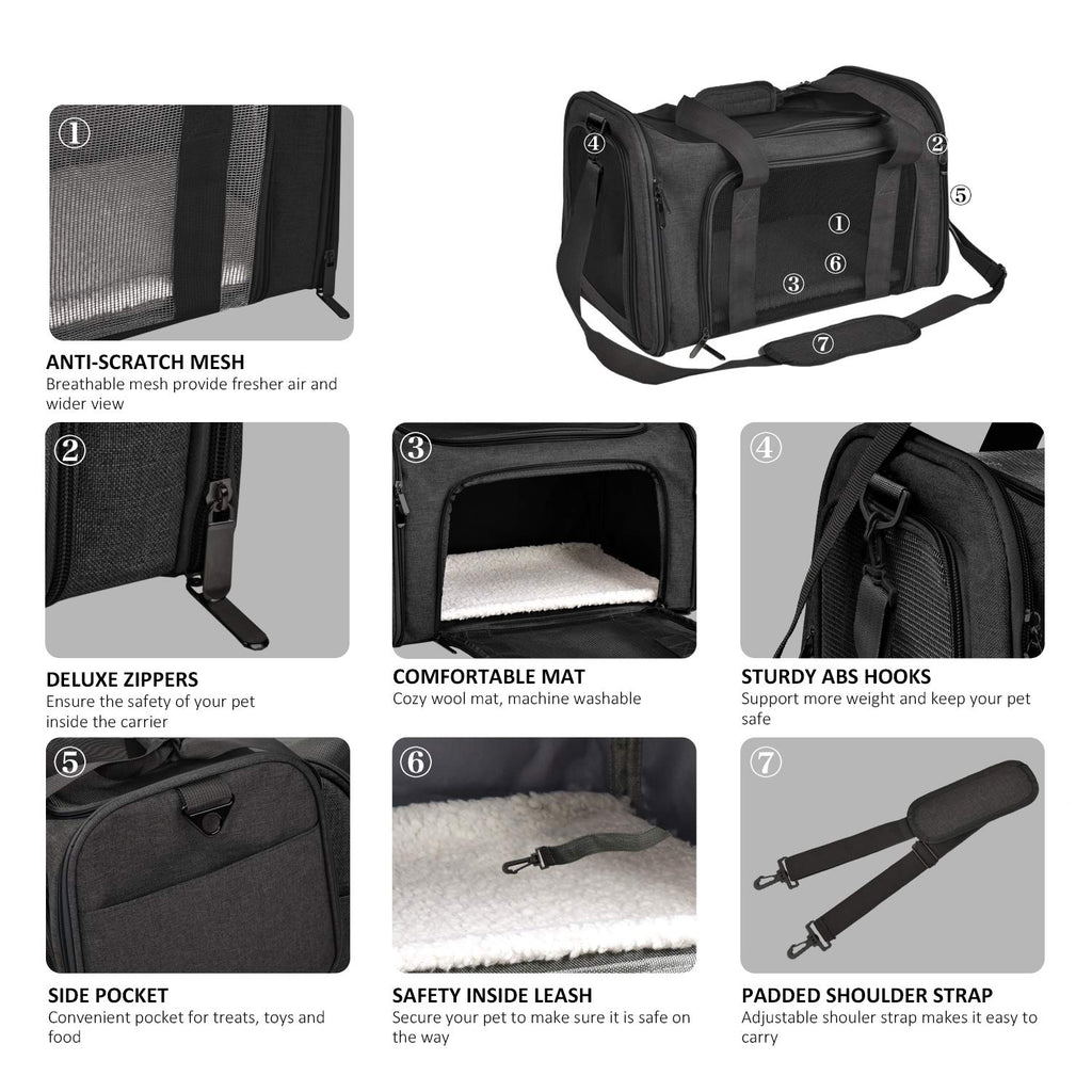 PawsVoyage: Grey TSA-Approved Pet Carrier (15lbs Max) -  by Handbags Specialist Headquarter | Available at Handbags Specialist Headquarter