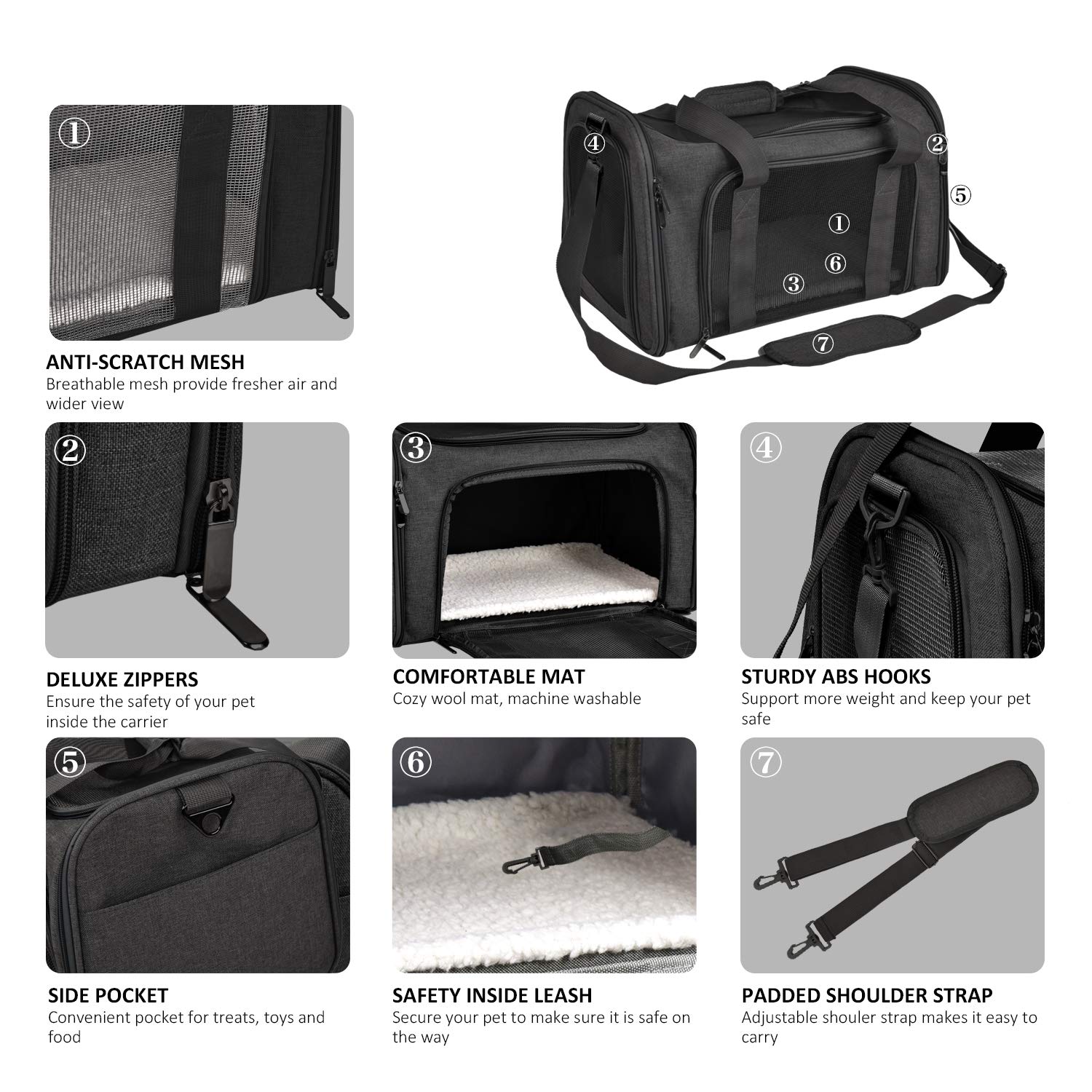 PawsVoyage: Grey TSA-Approved Pet Carrier (15lbs Max) -  by Handbags Specialist Headquarter | Available at Handbags Specialist Headquarter