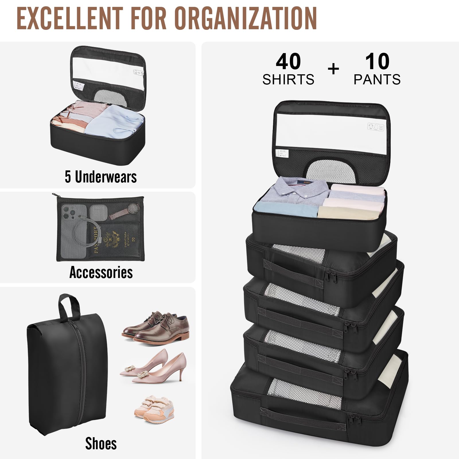 Veken Travel Cubes - 8 Piece Set - Luggage Travel Bags by Handbags Specialist Headquarter | Available at Handbags Specialist Headquarter