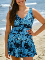 Plus Size Floral Shaping One Piece Swim Dress