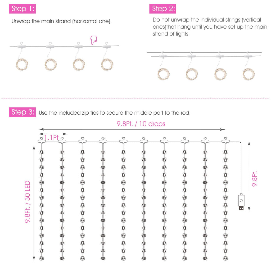 Minetom 300 LED Dimmable Fairy Curtain Lights - Decor by Handbags Specialist Headquarter | Available at Handbags Specialist Headquarter