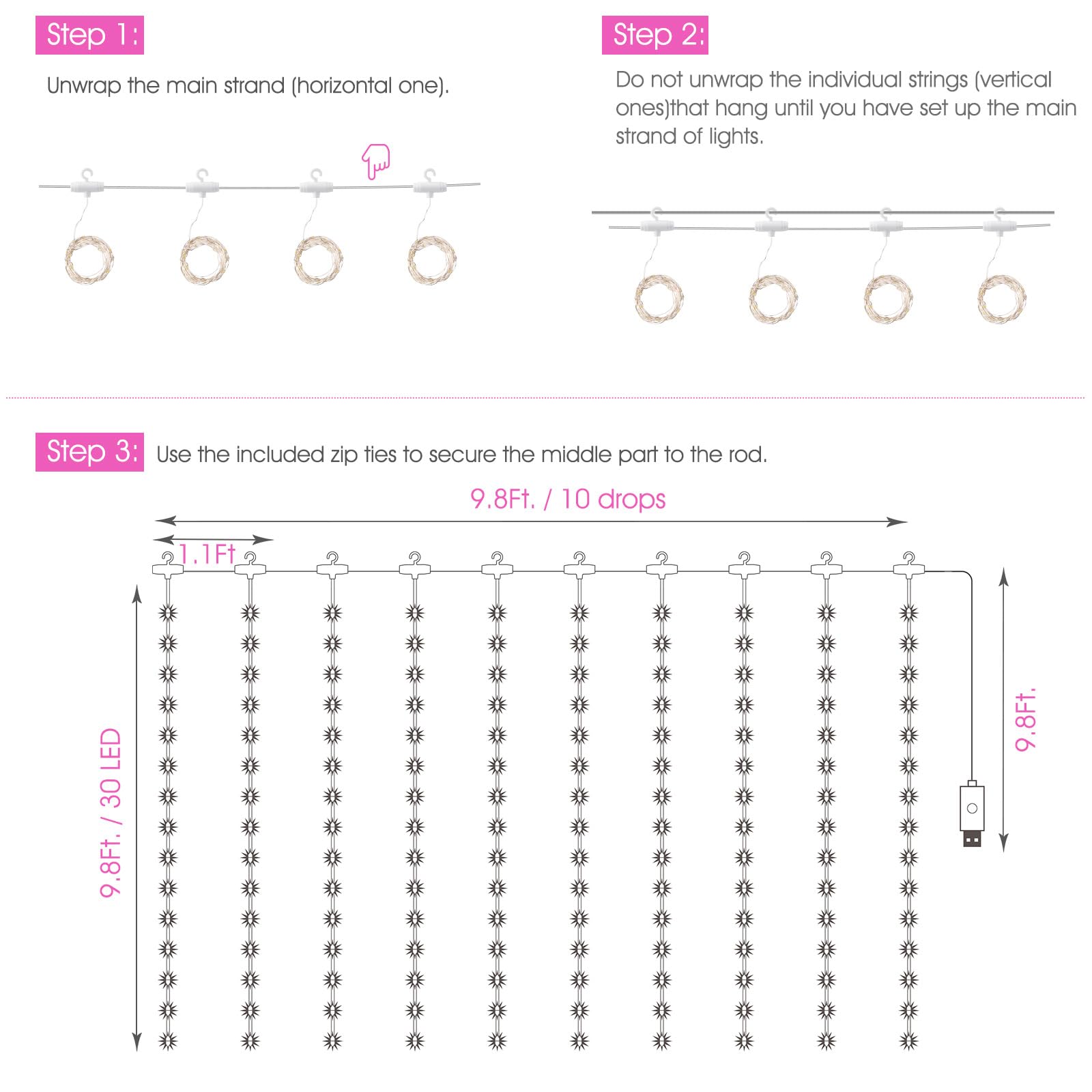 Minetom 300 LED Dimmable Fairy Curtain Lights - Decor by Handbags Specialist Headquarter | Available at Handbags Specialist Headquarter