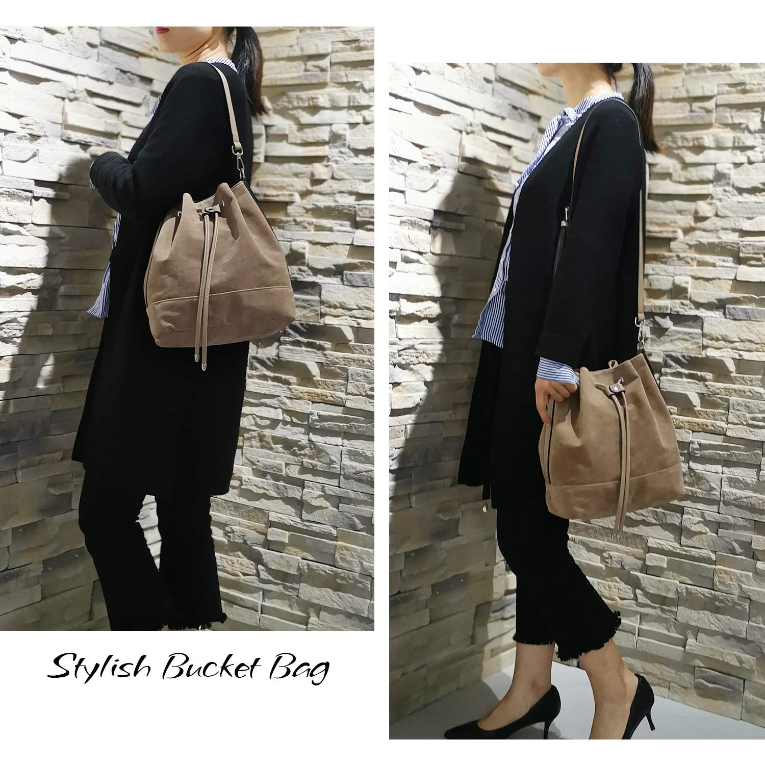 AFKOMST Chic Leather Bucket & Crossbody Bag Set -  by Handbags Specialist Headquarter | Available at Handbags Specialist Headquarter