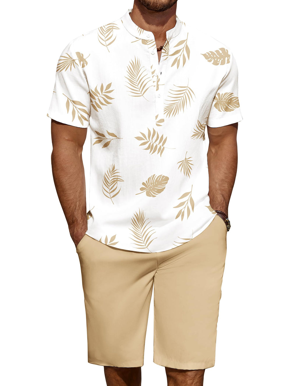COOFANDY Men's Linen Henley Shirt & Shorts Set