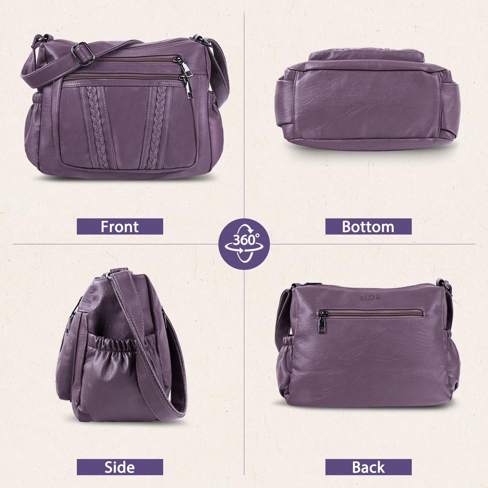 ELDA Chic Crossbody: Soft PU Leather Multi-Pocket Bag - Handbags by Handbags Specialist Headquarter | Available at Handbags Specialist Headquarter