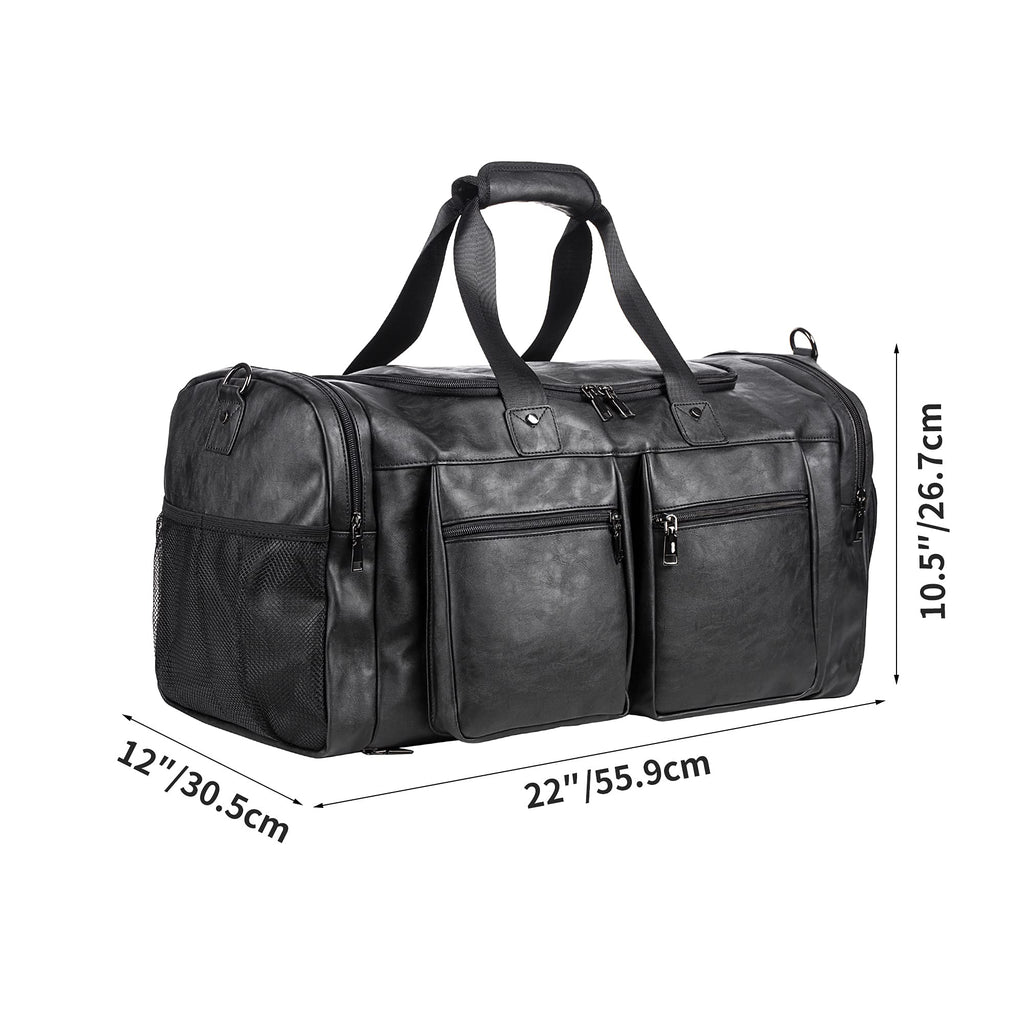 Leather Travel Bag with Shoe Pouch, Brown
