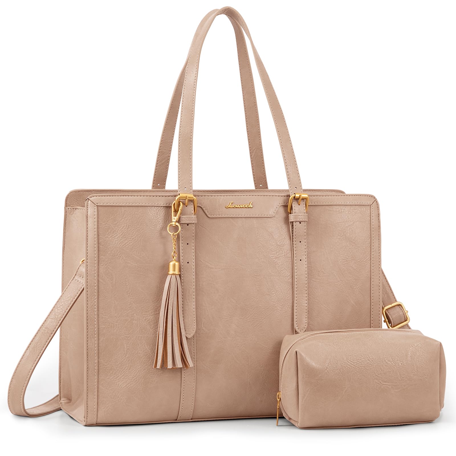 LOVEVOOK Vintage Leather Laptop Tote for Women 15.6