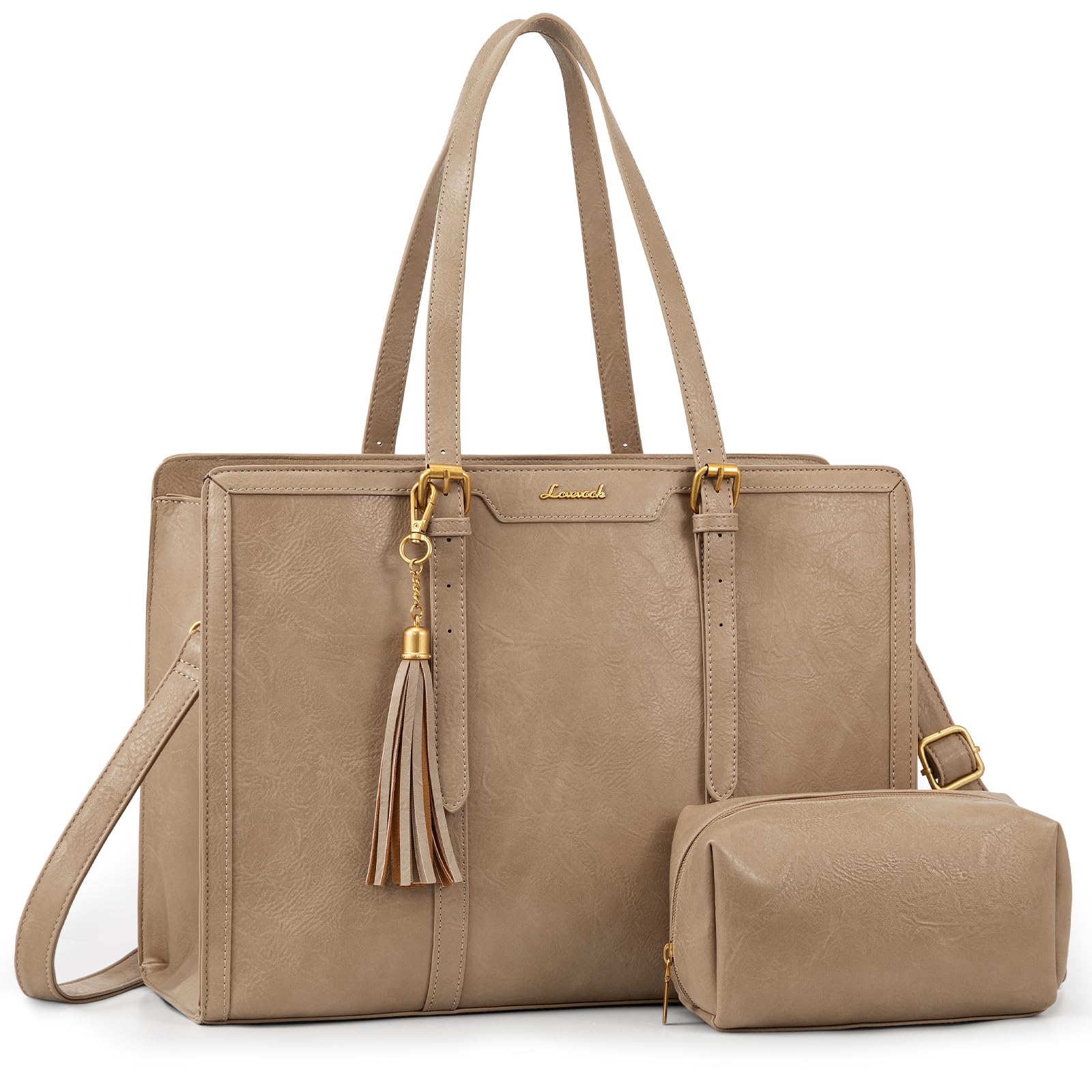 LOVEVOOK Vintage Leather Laptop Tote for Women 15.6