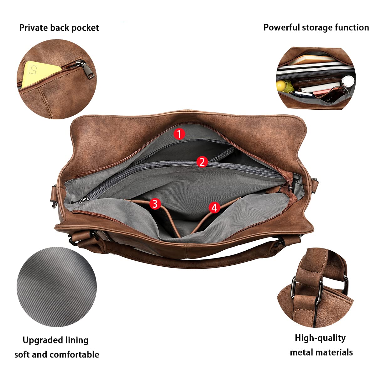 Lapsting Boho Faux Leather Hobo Shoulder Bag