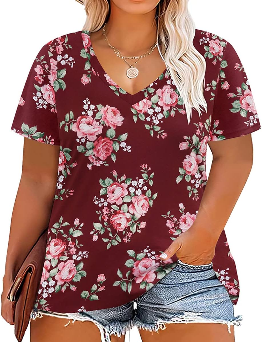 Floral V-Neck Plus Size Tunic Tops for Women - Women's T Shirts by Handbags Specialist Headquarter | Available at Handbags Specialist Headquarter