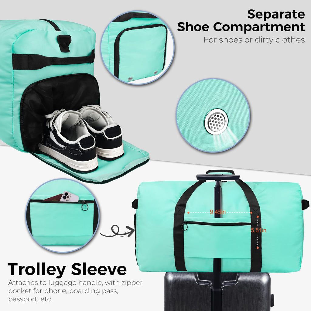 Foldable 65L Duffle Bag with Shoe Compartment