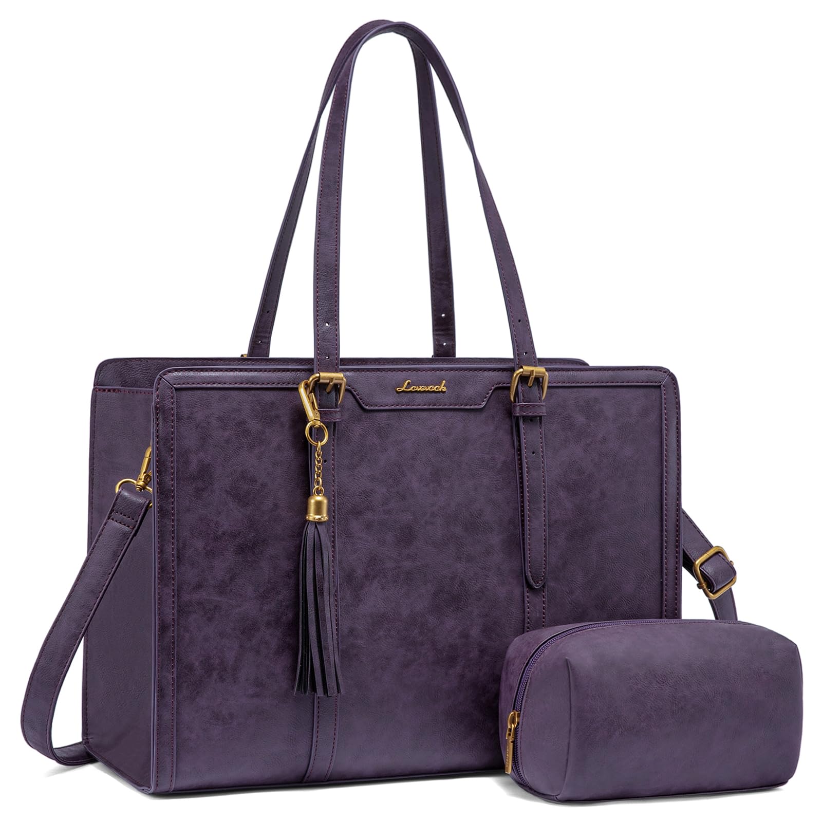 LOVEVOOK Vintage Leather Laptop Tote for Women 15.6