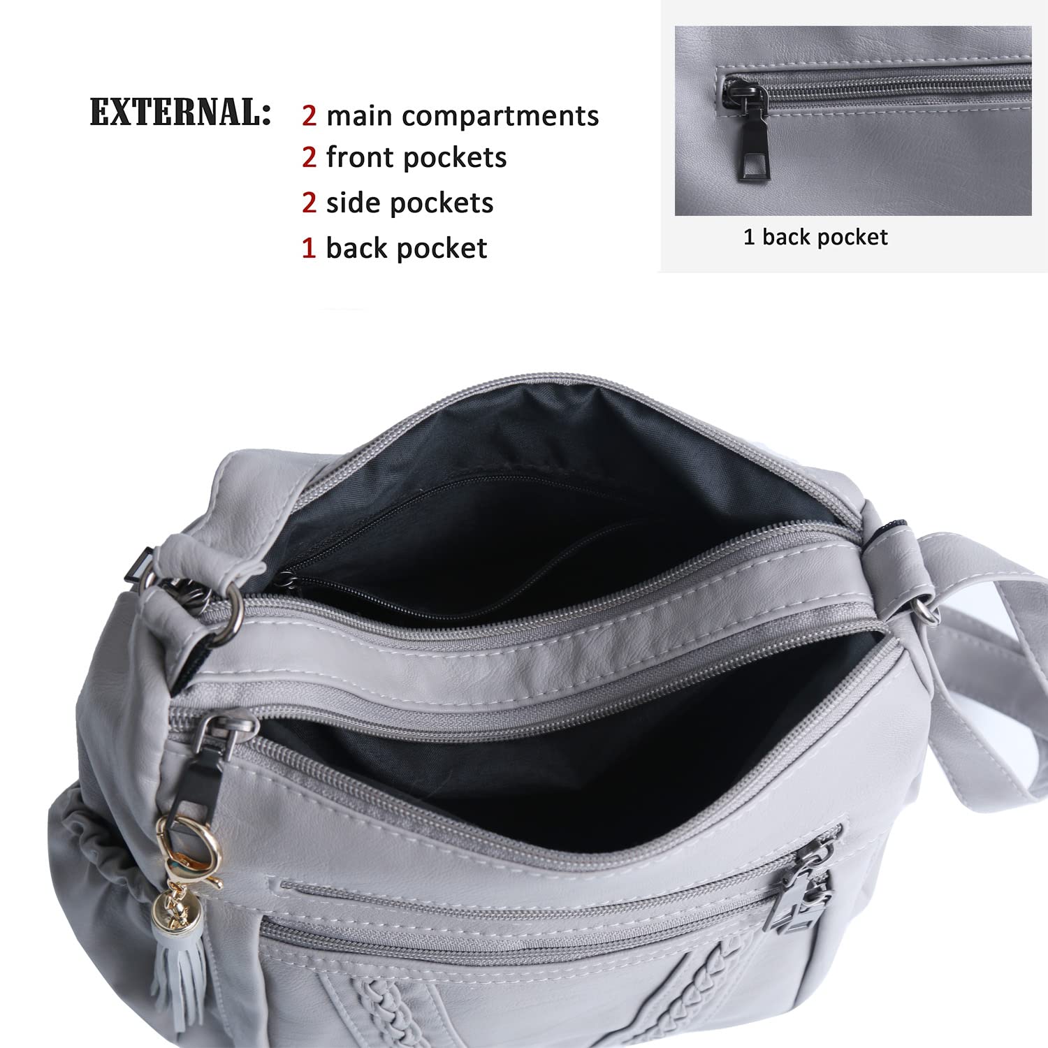 ELDA Chic Crossbody: Soft PU Leather Multi-Pocket Bag - Handbags by Handbags Specialist Headquarter | Available at Handbags Specialist Headquarter