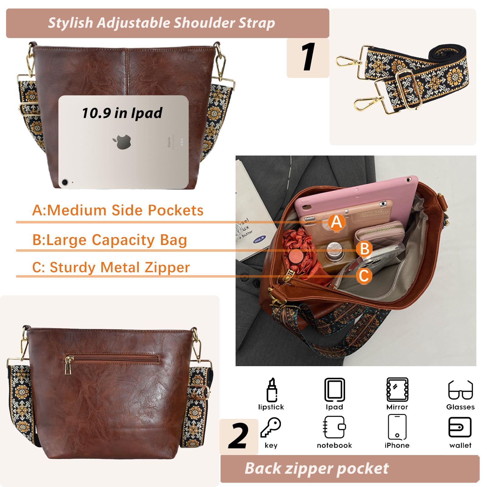 ChicHobo Vegan Leather Crossbody Bag with Strap -  by Handbags Specialist Headquarter | Available at Handbags Specialist Headquarter