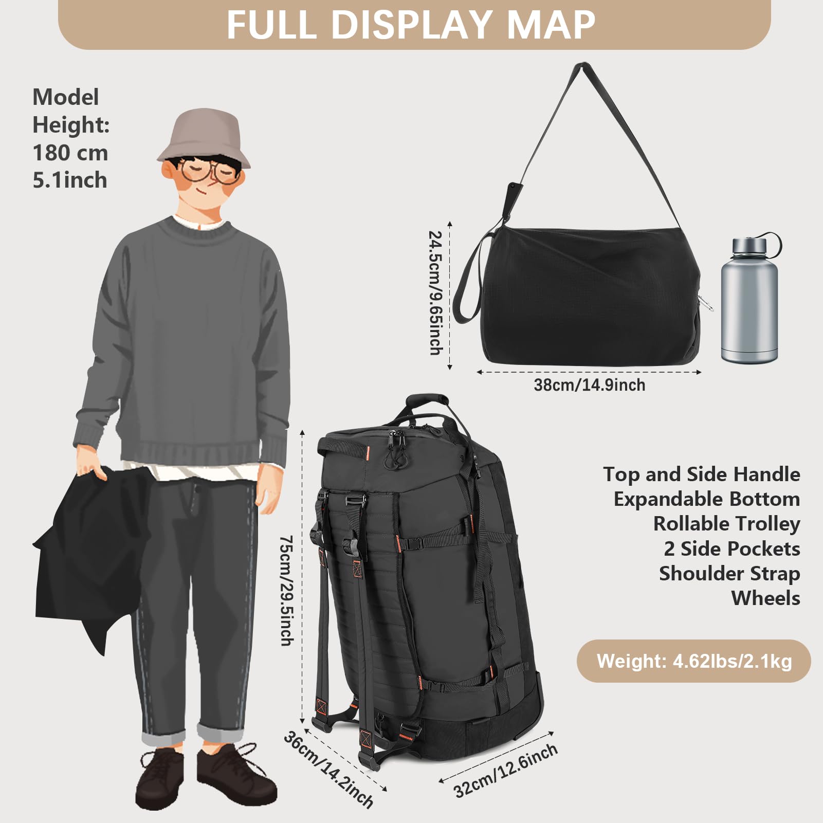 AquaRoll 29 Quilted Wheeled Duffle Backpack -  by Handbags Specialist Headquarter | Available at Handbags Specialist Headquarter