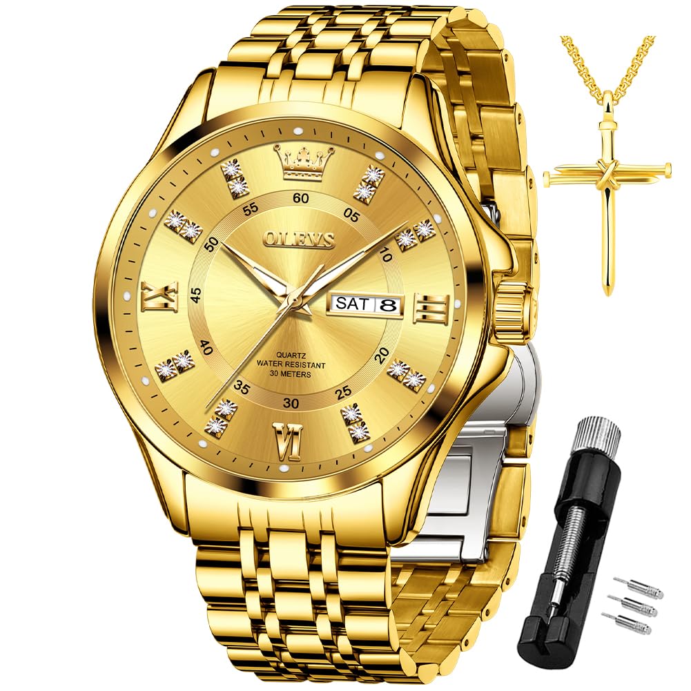 OLEVS Luxe: Men's Golden Dial Quartz Business Watch