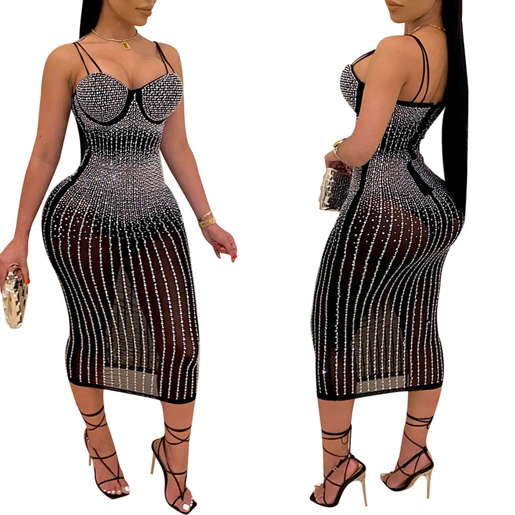 Women's Diamond Long Sleeve Party Club Dress