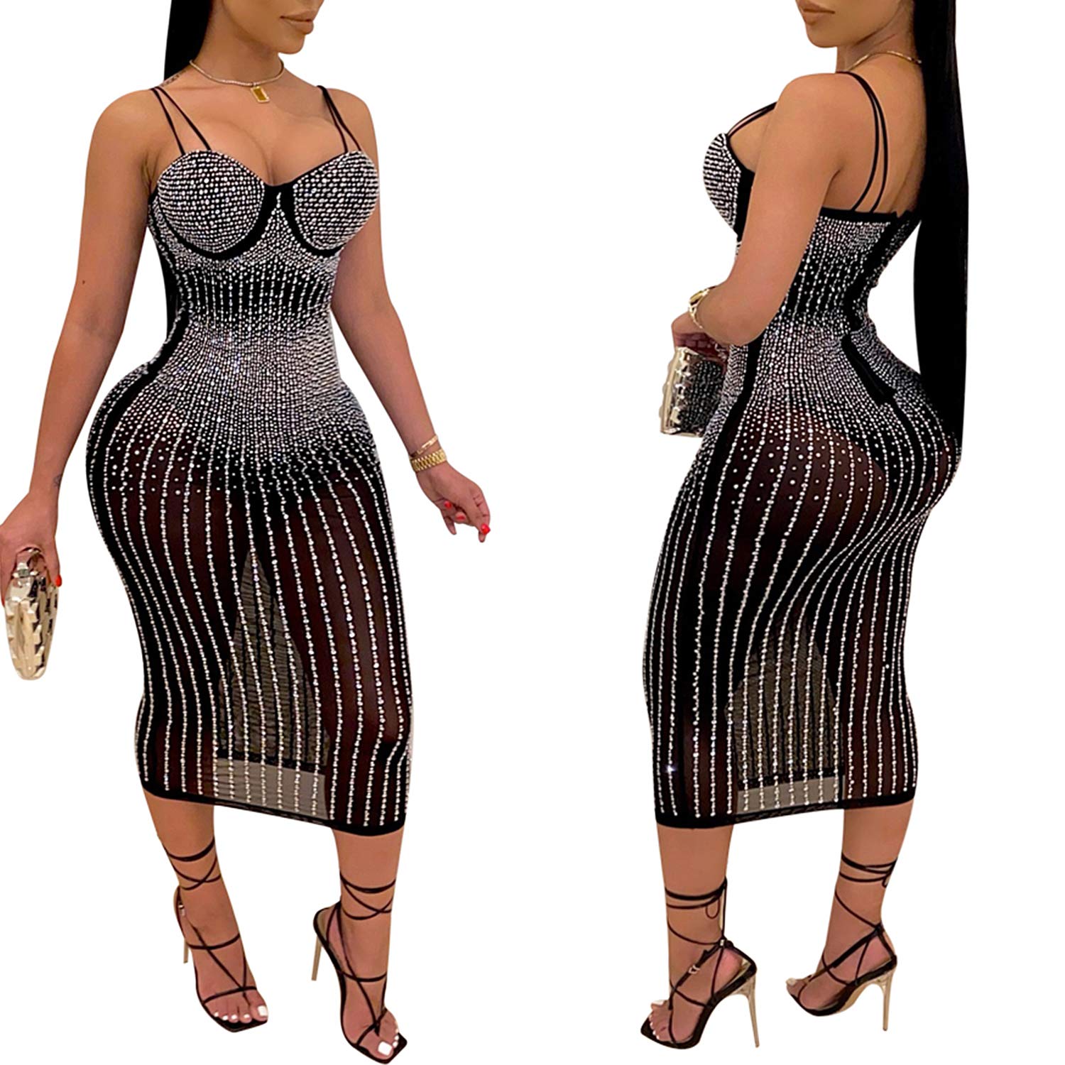 Women's Diamond Long Sleeve Party Club Dress