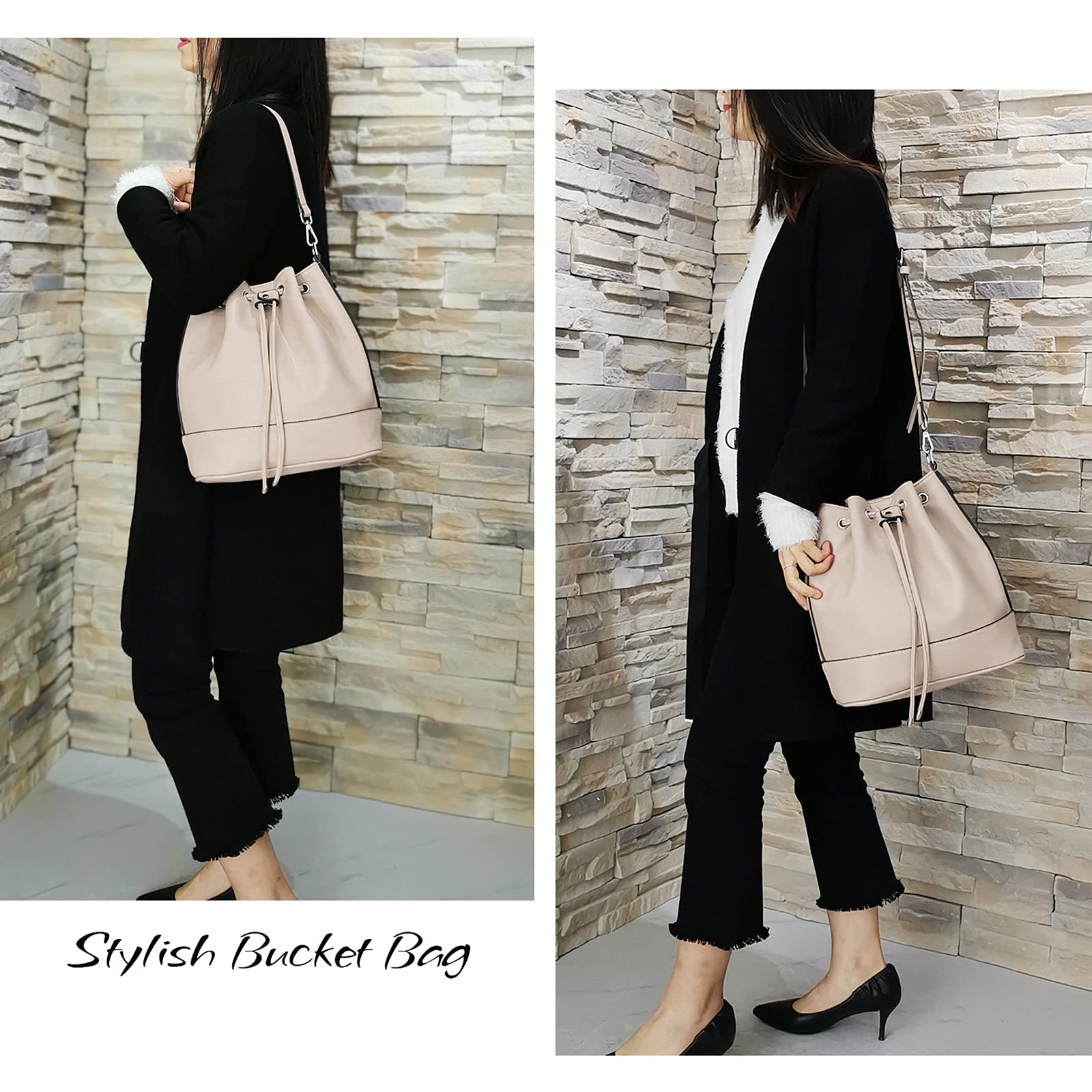 AFKOMST Chic Leather Bucket & Crossbody Bag Set -  by Handbags Specialist Headquarter | Available at Handbags Specialist Headquarter