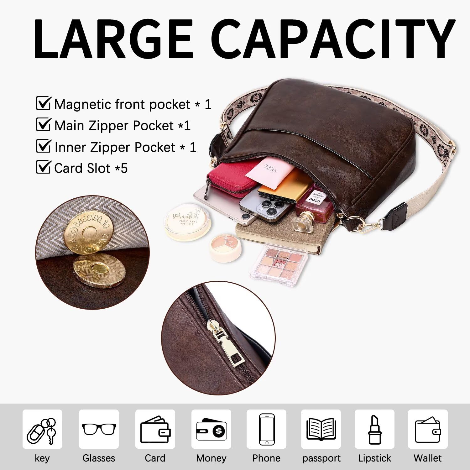 AUYOCO Chic Vegan Leather Crossbody Bag with Strap -  by Handbags Specialist Headquarter | Available at Handbags Specialist Headquarter