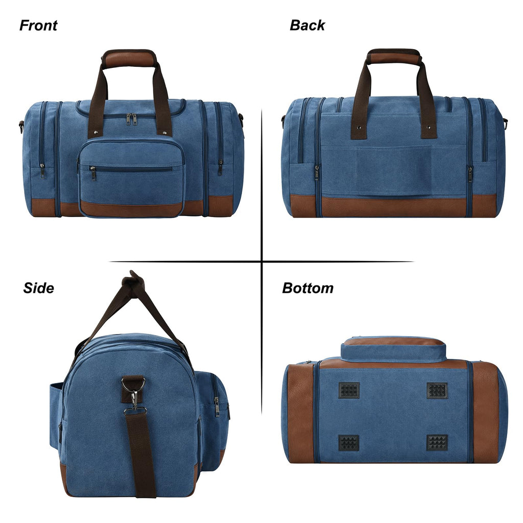 50L/60L Canvas Duffel - Multi-Pocket Travel Bag