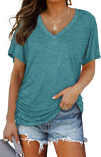 WIHOLL V-Neck Dolman Top with Side Shirring - Women's T Shirts by Handbags Specialist Headquarter | Available at Handbags Specialist Headquarter