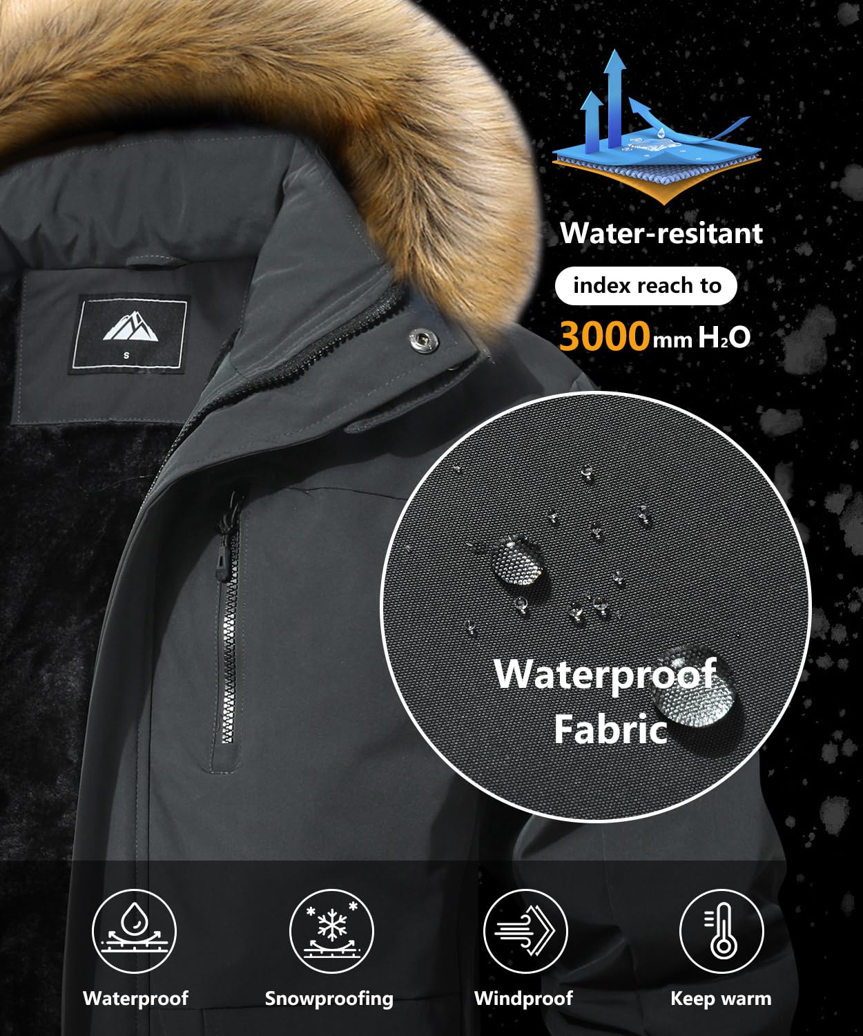 Men's Waterproof Warm Ski Snow Jacket Parka
