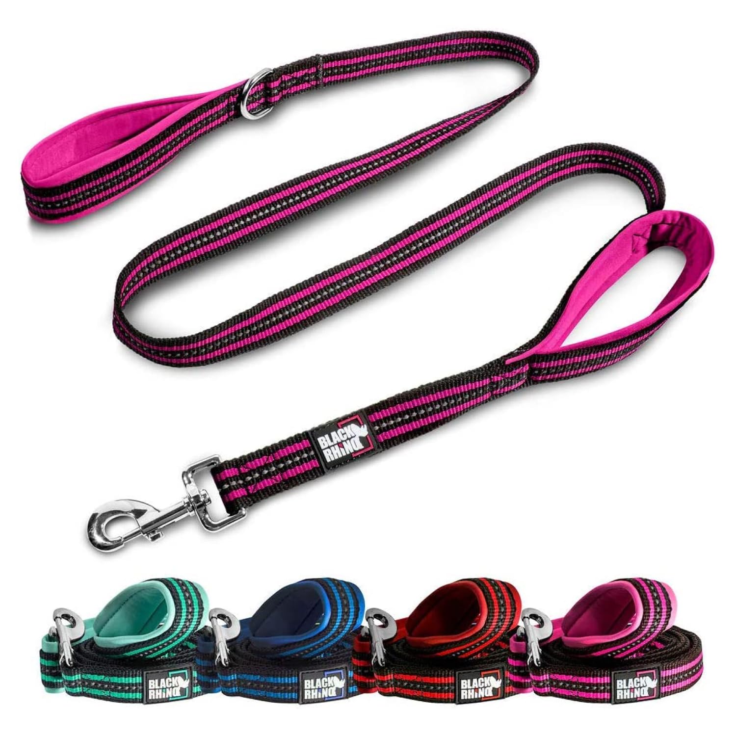 RhinoGrip Aqua: Double Handle Reflective Dog Leash -  by Handbags Specialist Headquarter | Available at Handbags Specialist Headquarter