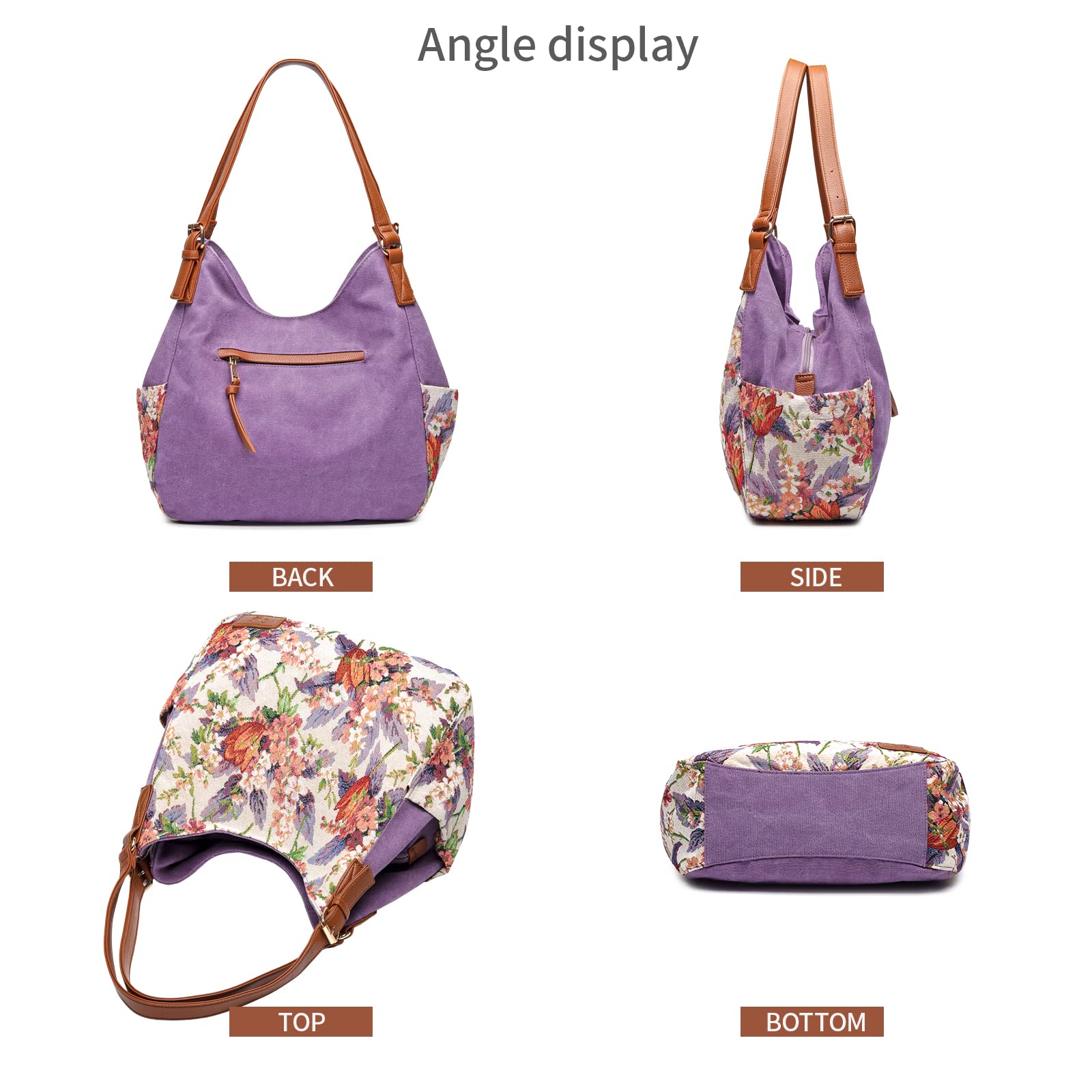 Worldlyda Women Canvas Embroidered Hobo Tote Bag